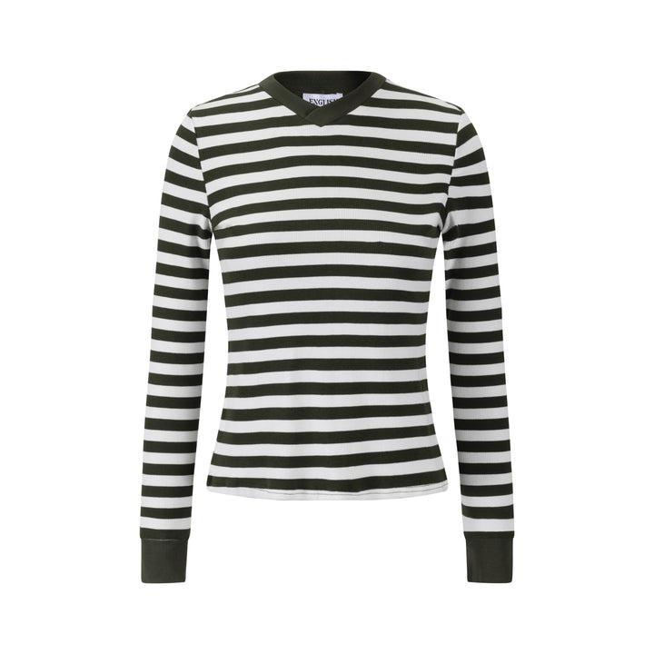 Striped V-Neck Top - Green