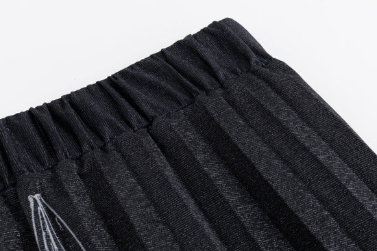 Black Shimmery Flower Pleated Skirt