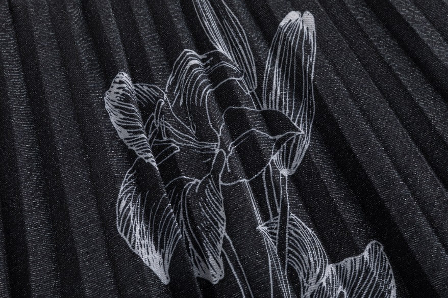 Black Shimmery Flower Pleated Skirt