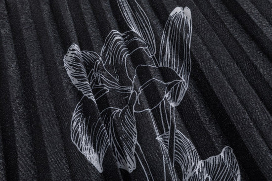 Black Shimmery Flower Pleated Skirt