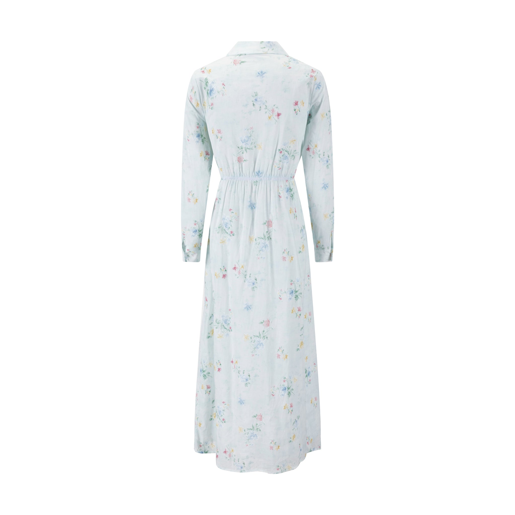 Baby Blue Multicolor Embroidered Waist Tie Dress