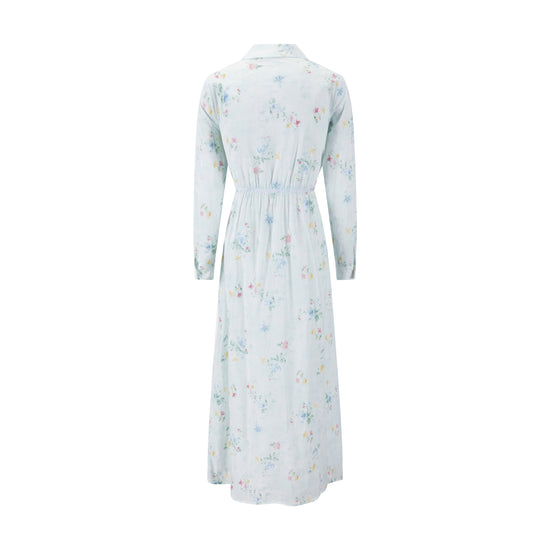 Baby Blue Multicolor Embroidered Waist Tie Dress