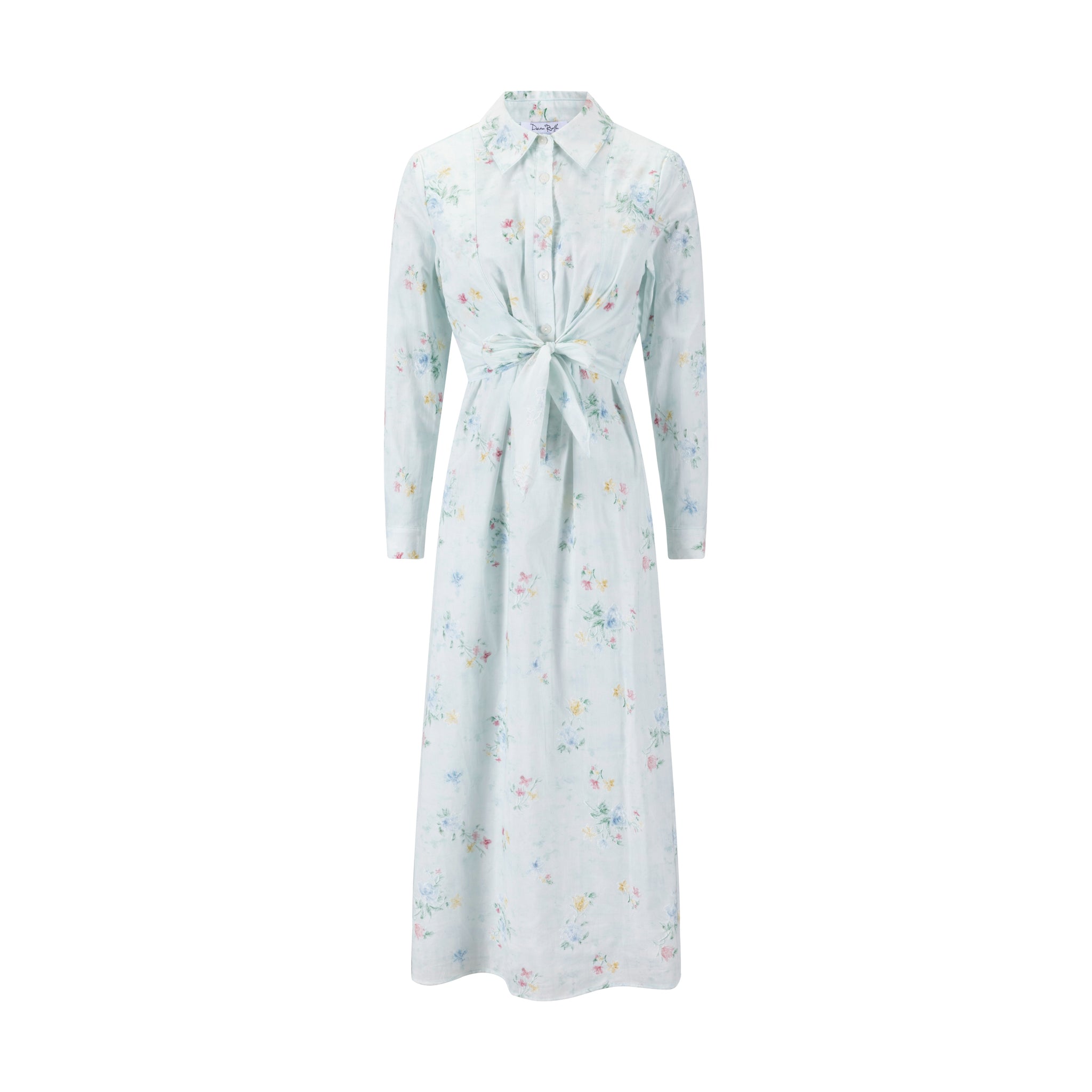 Baby Blue Multicolor Embroidered Waist Tie Dress