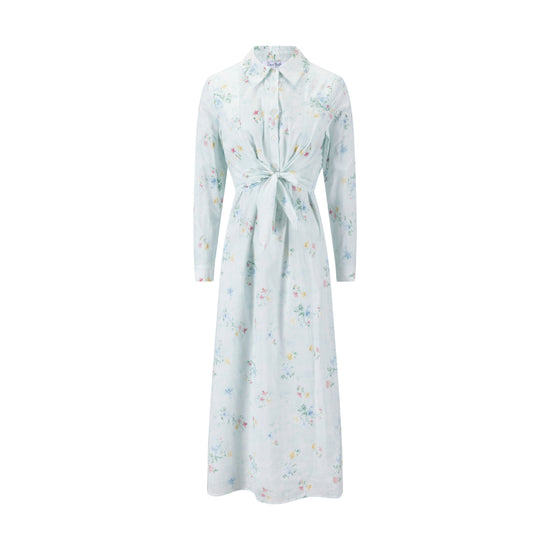 Baby Blue Multicolor Embroidered Waist Tie Dress
