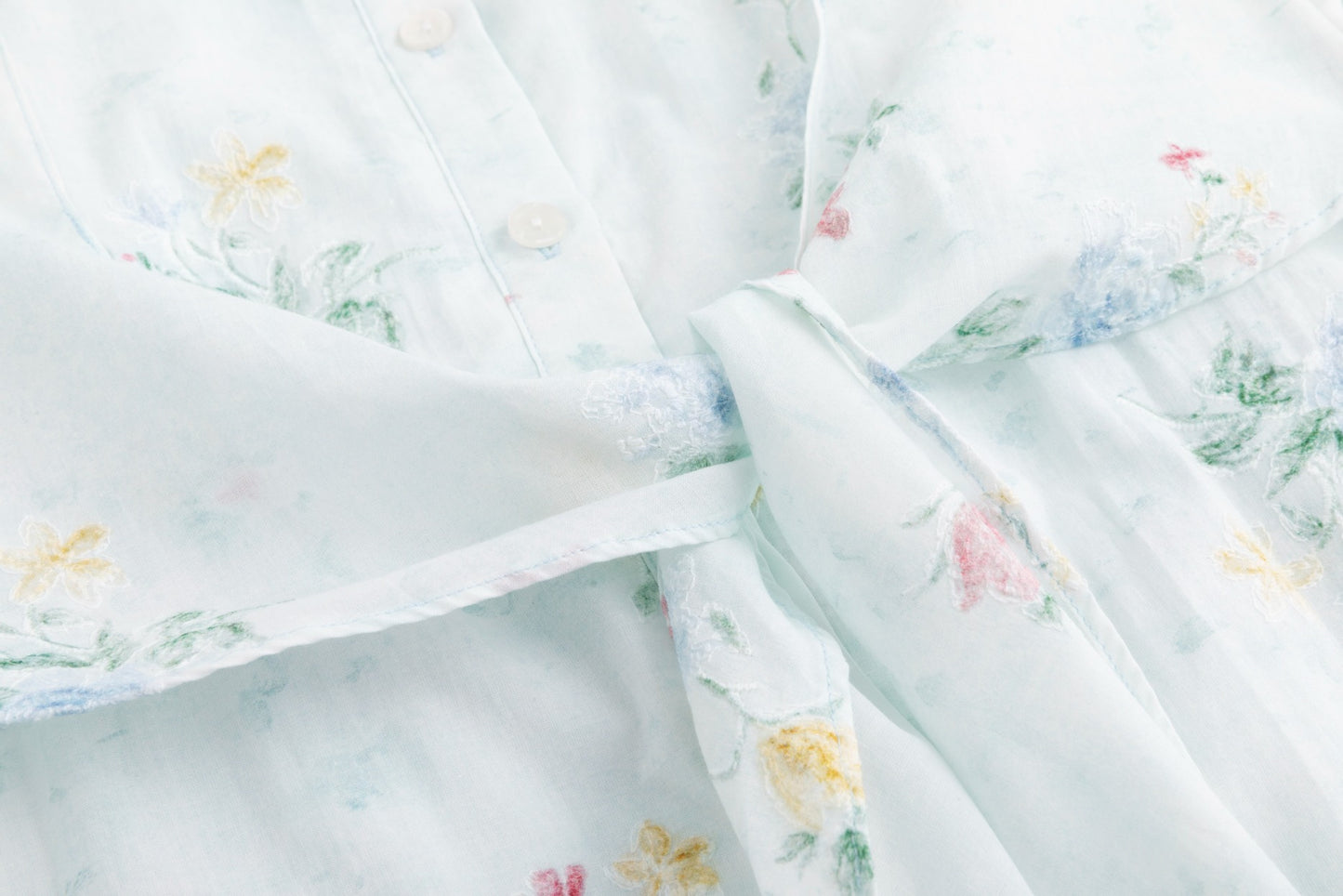 Baby Blue Multicolor Embroidered Waist Tie Dress