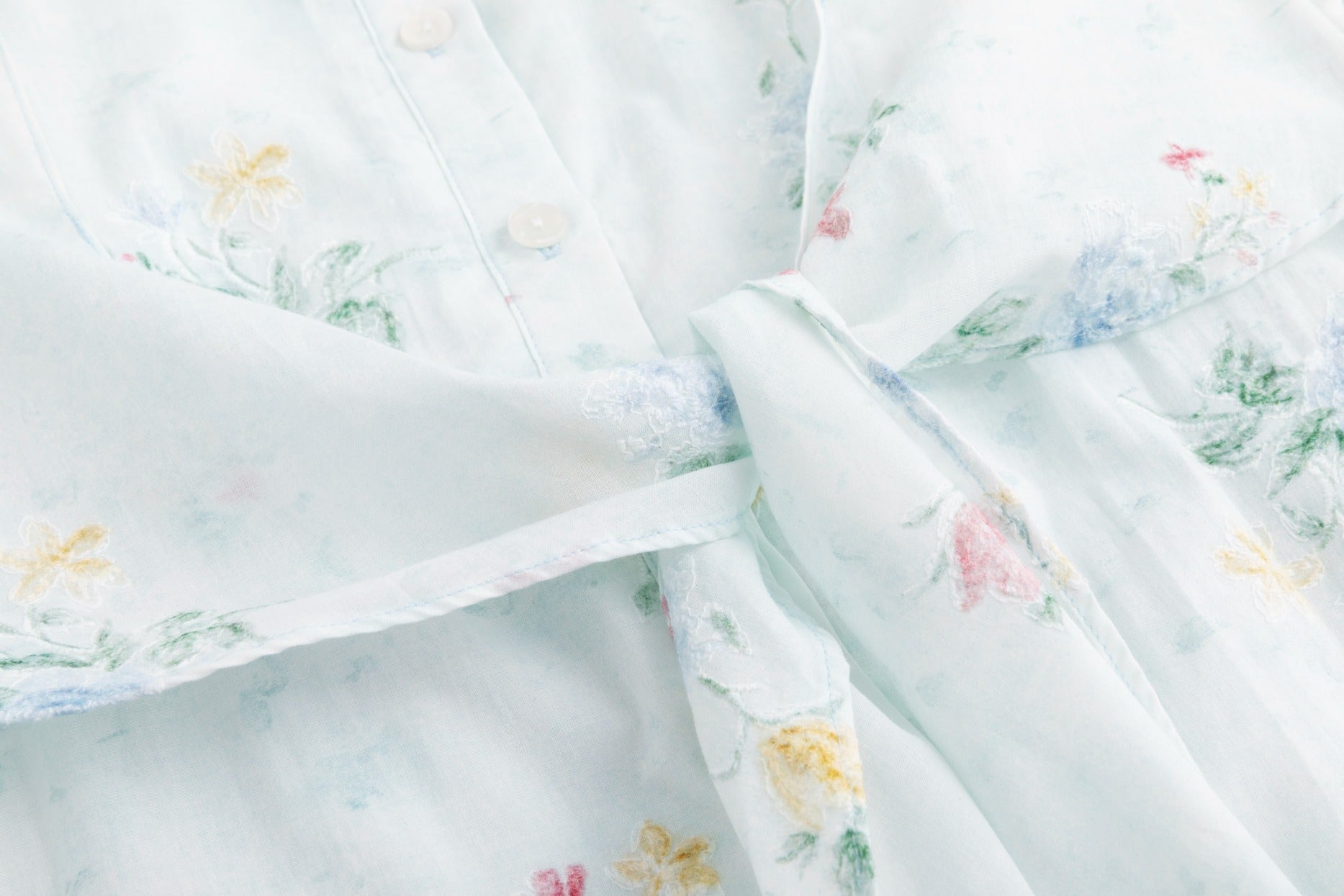 Baby Blue Multicolor Embroidered Waist Tie Dress