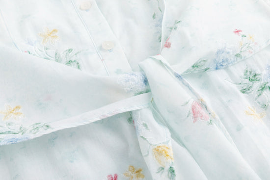 Baby Blue Multicolor Embroidered Waist Tie Dress