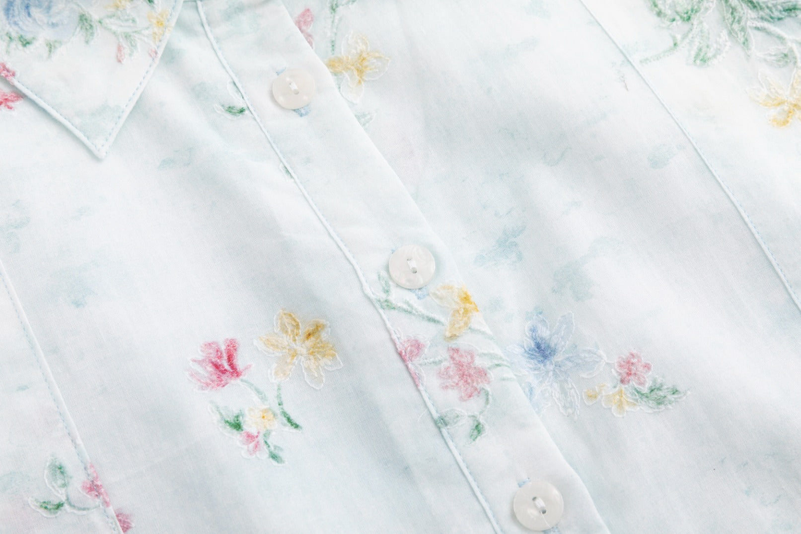 Baby Blue Multicolor Embroidered Waist Tie Dress