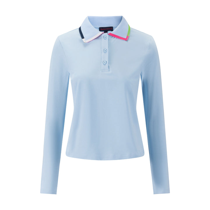Blue Polo With Multi Color Collar Detail