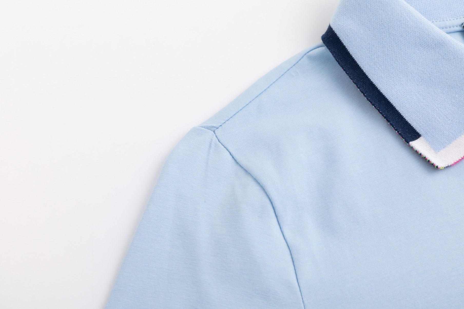 Blue Polo With Multi Color Collar Detail