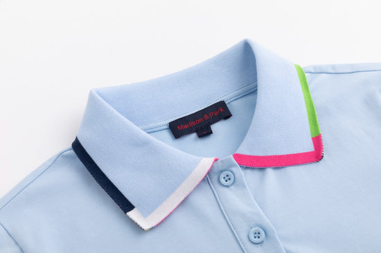 Blue Polo With Multi Color Collar Detail