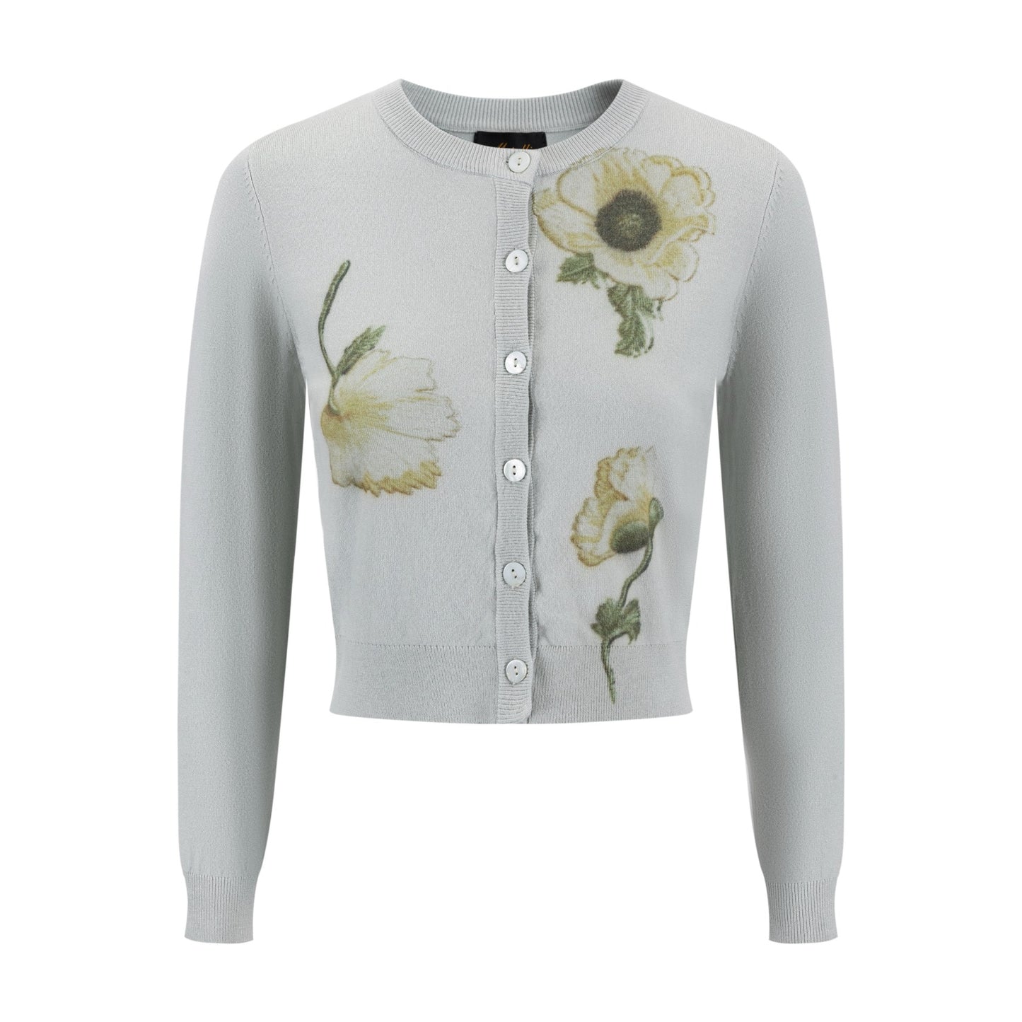 Green Knit With Yellow Flower Print Cardigan
