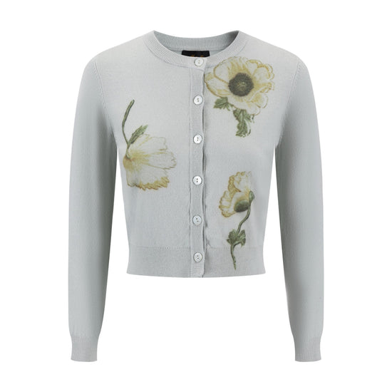 Green Knit With Yellow Flower Print Cardigan