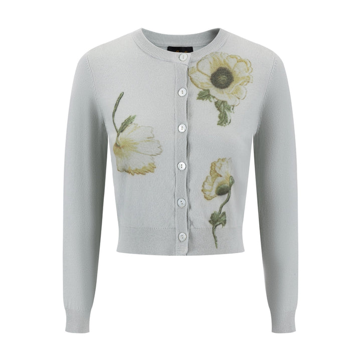Green Knit With Yellow Flower Print Cardigan