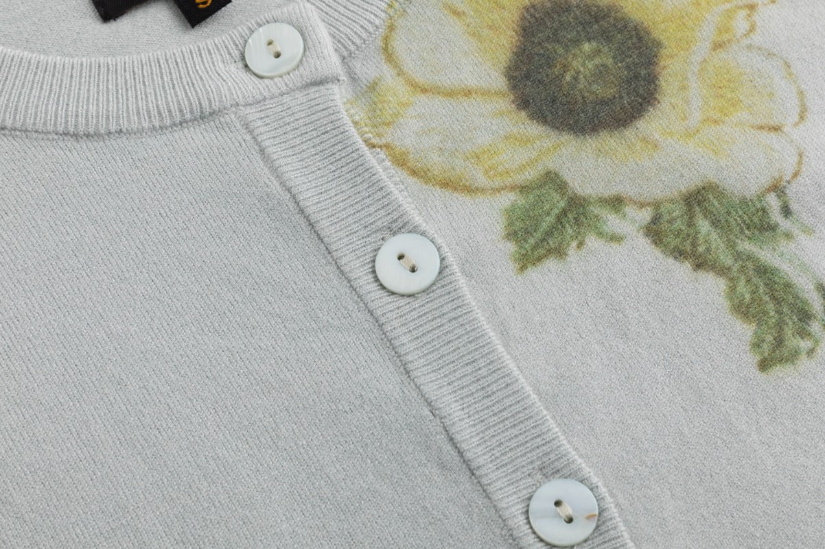 Green Knit With Yellow Flower Print Cardigan