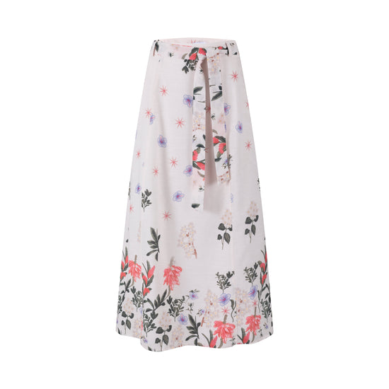 Floral Print Cream Skirt With Belt