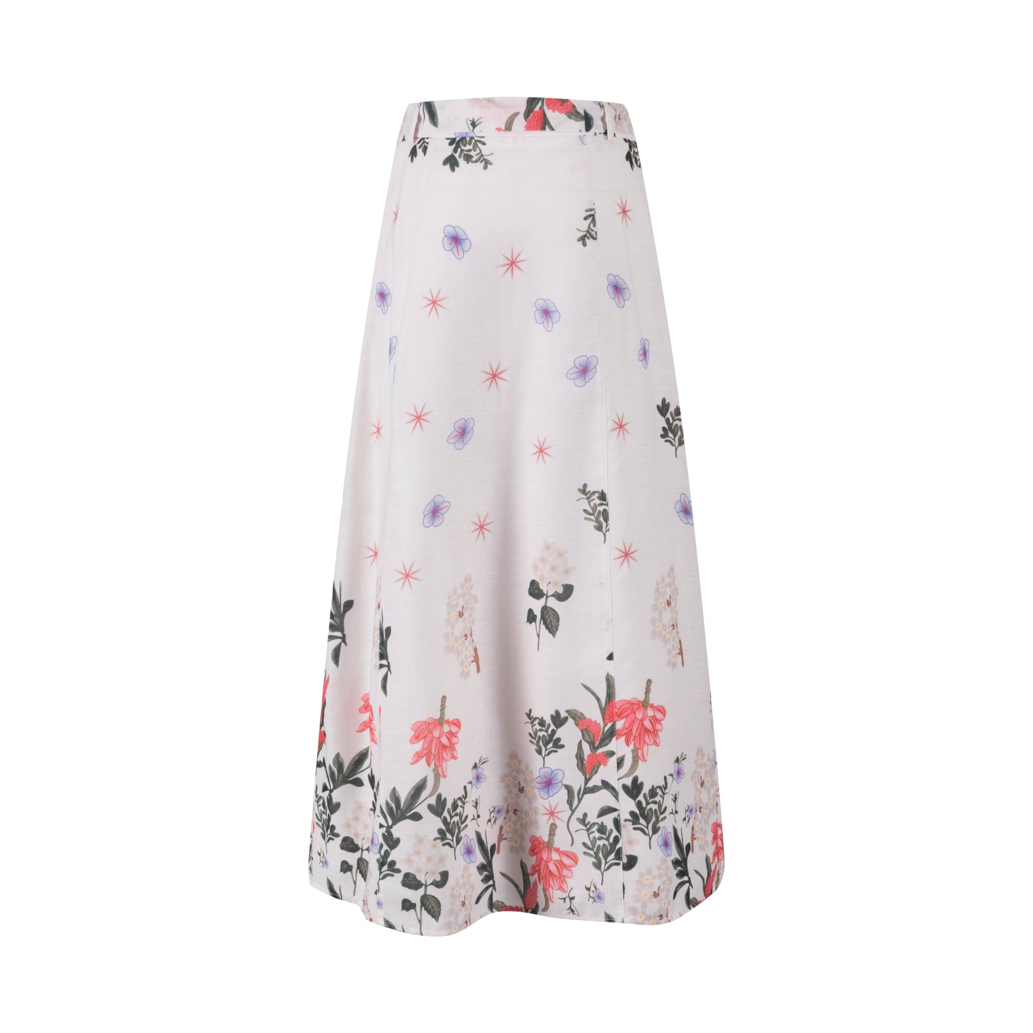 Floral Print Cream Skirt With Belt