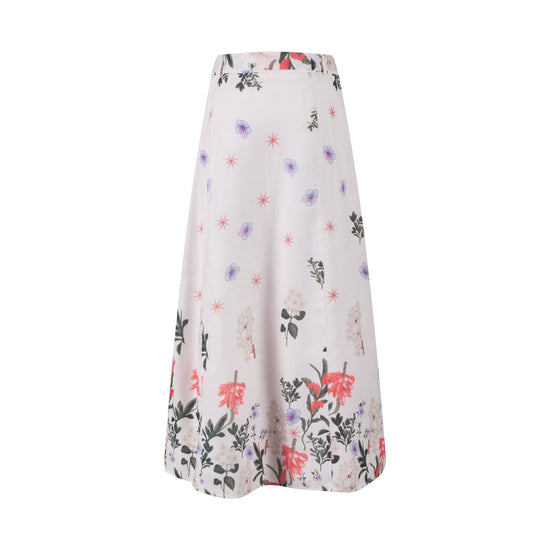 Floral Print Cream Skirt With Belt