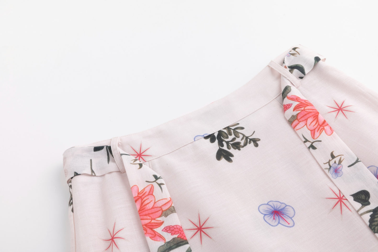 Floral Print Cream Skirt With Belt