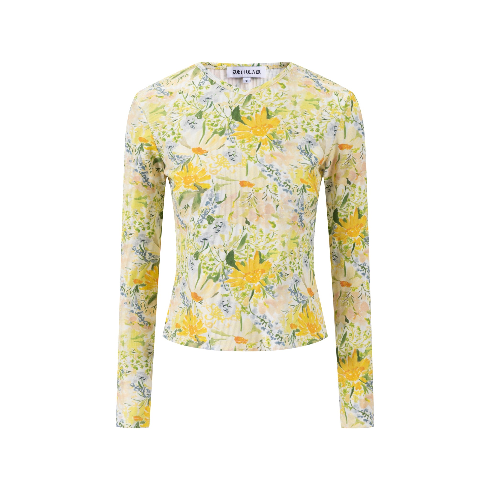 Yellow And Green Floral Print Top