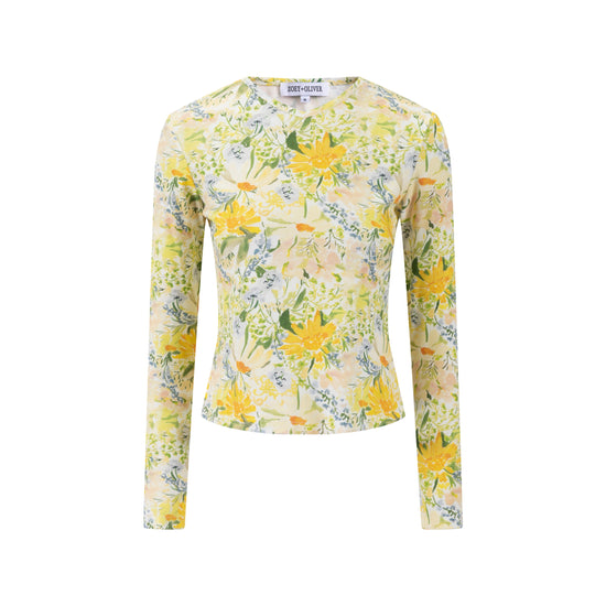 Yellow And Green Floral Print Top