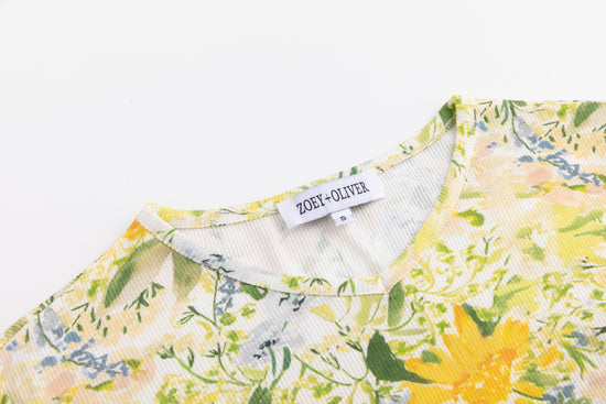 Yellow And Green Floral Print Top