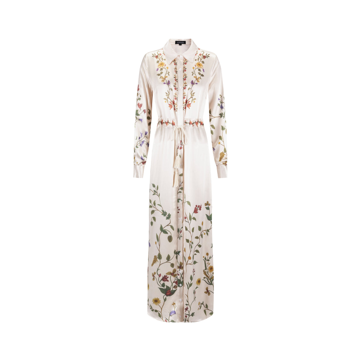 Floral Satin Drawstring Dress – The Runway Company