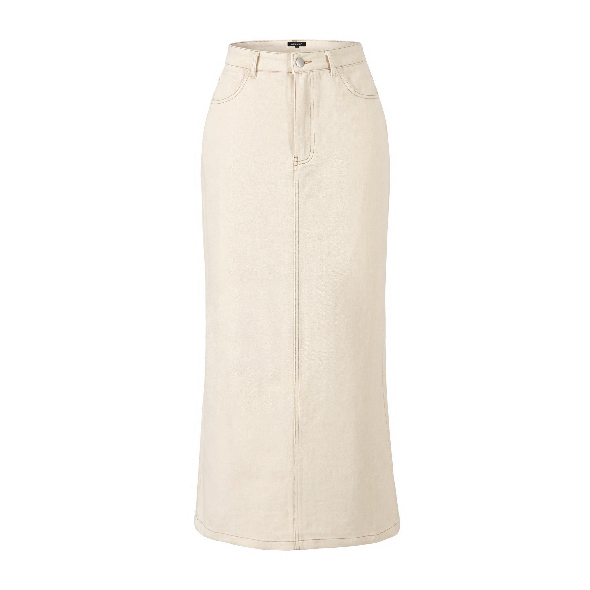 Contrast Stitch Denim Skirt - Ivory