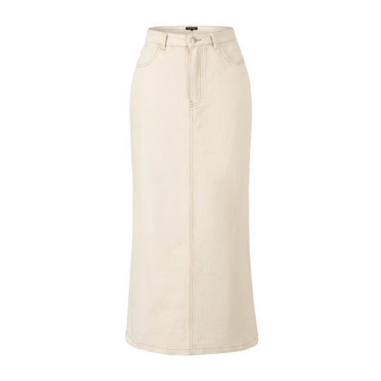 Contrast Stitch Denim Skirt - Ivory