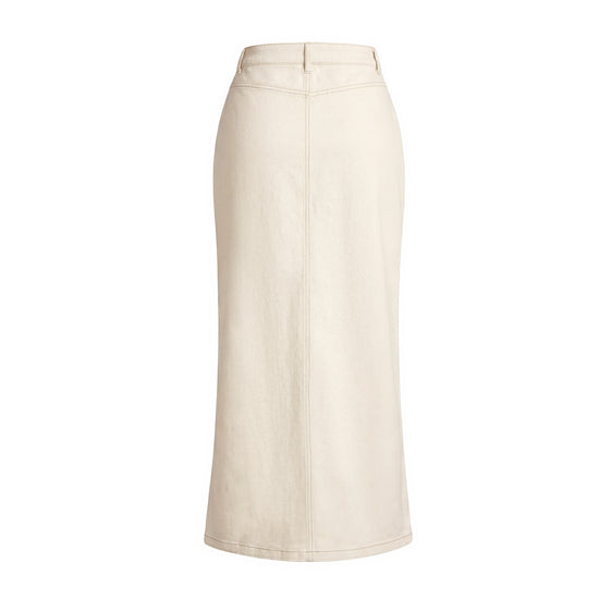 Contrast Stitch Denim Skirt - Ivory