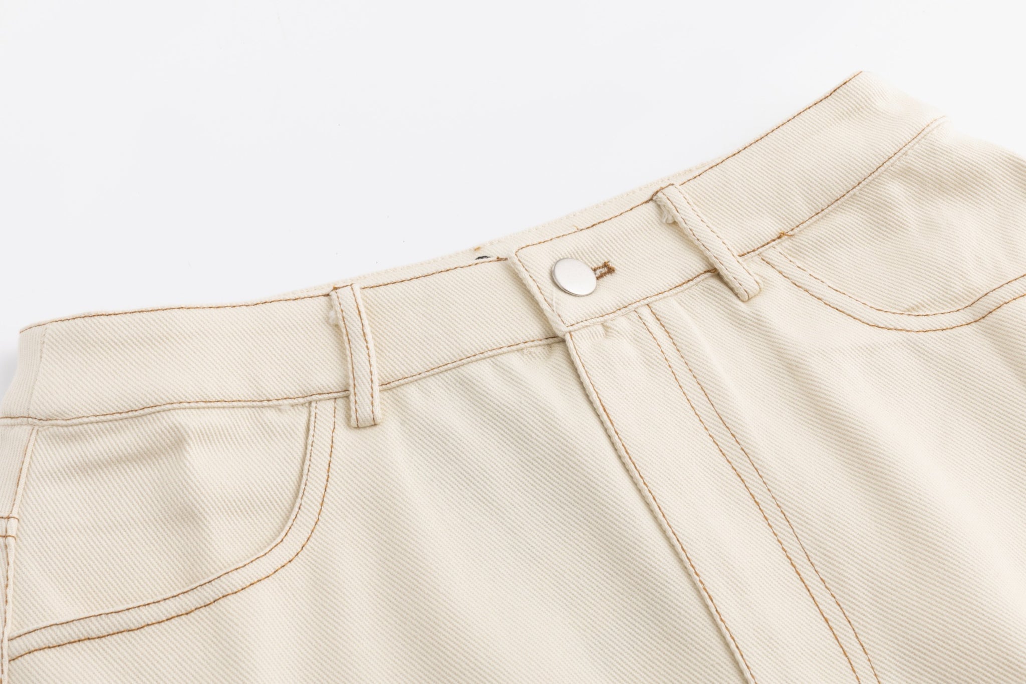 Contrast Stitch Denim Skirt - Ivory