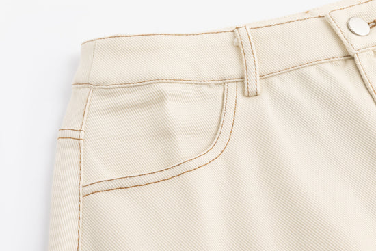 Contrast Stitch Denim Skirt - Ivory