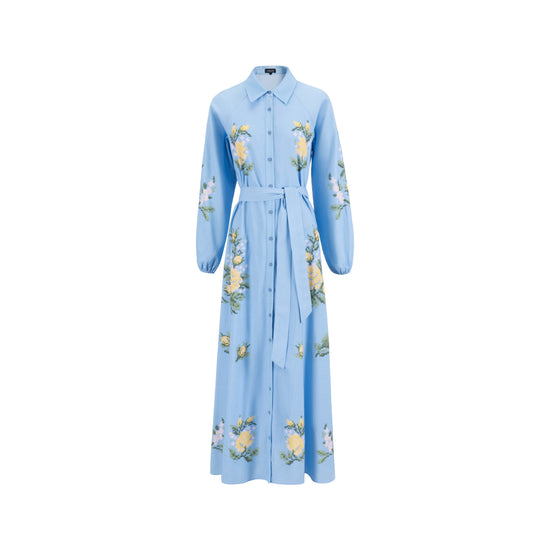 Blue And Yellow Printed Linen Dress