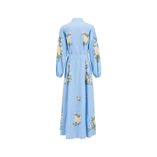 Blue And Yellow Printed Linen Dress