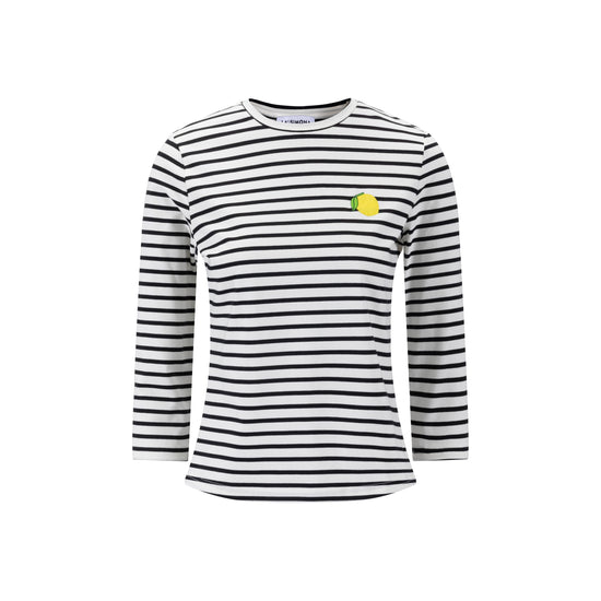 Lemon Embroidery Striped White Top