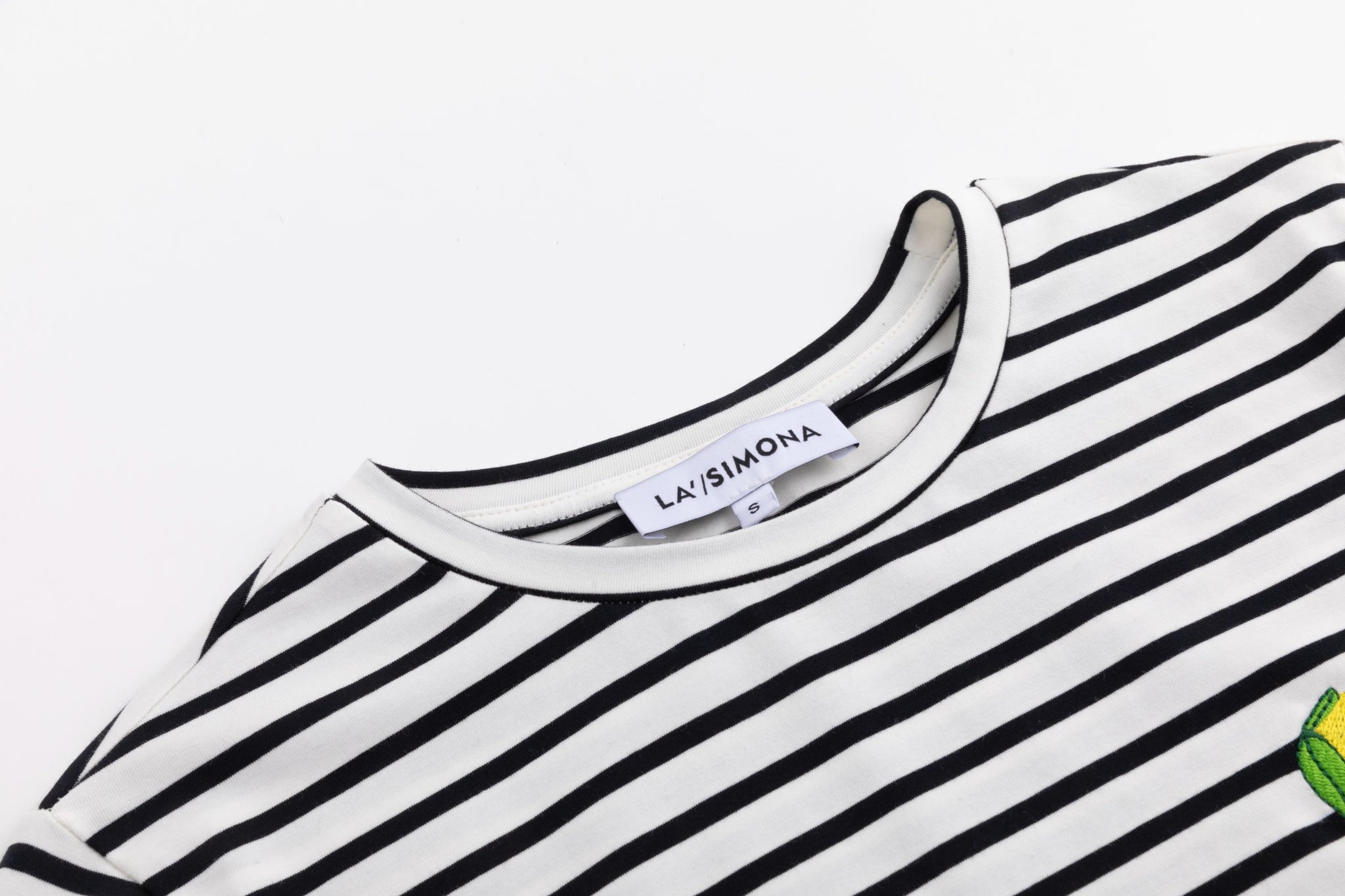 Lemon Embroidery Striped White Top