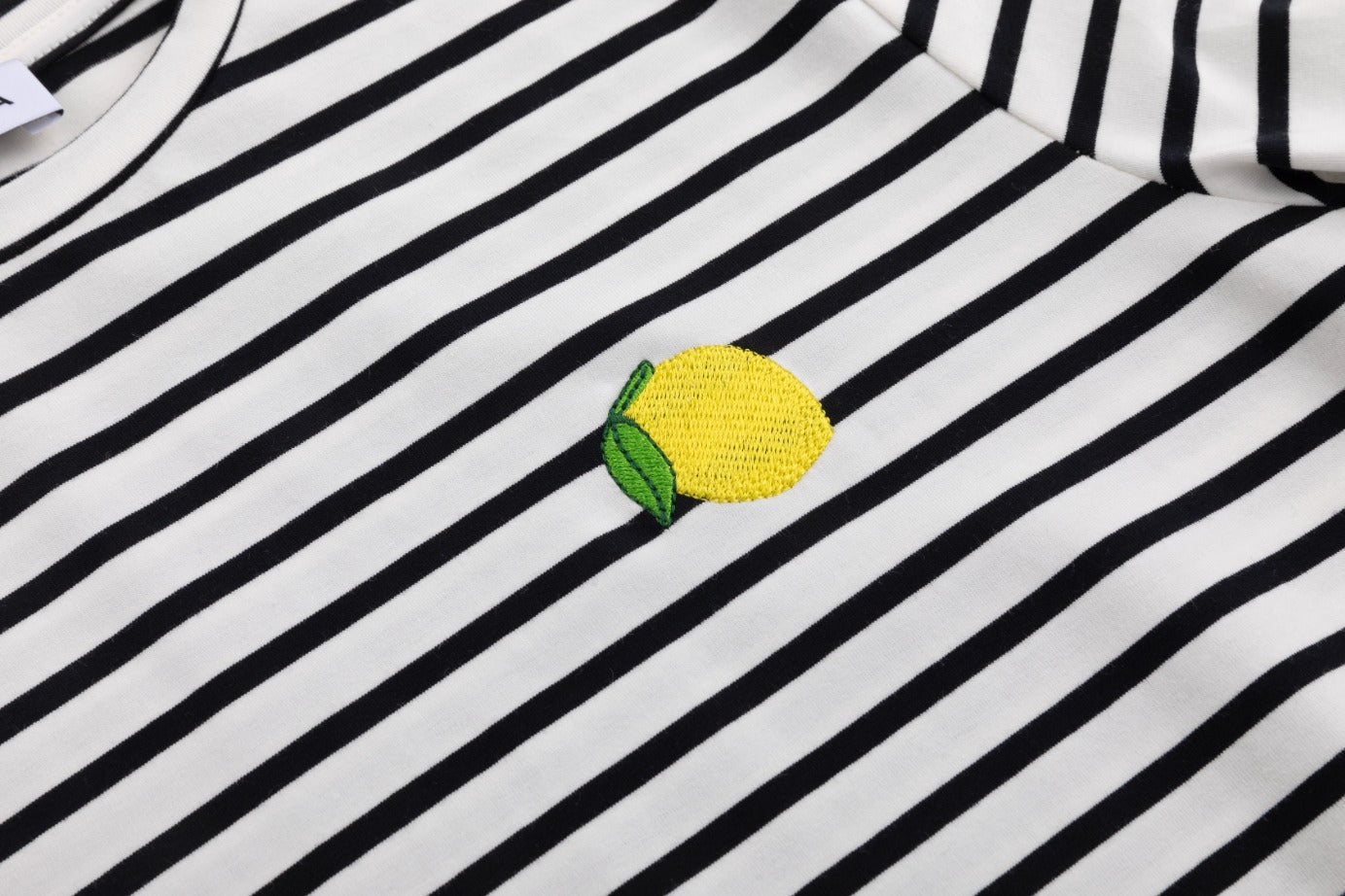 Lemon Embroidery Striped White Top