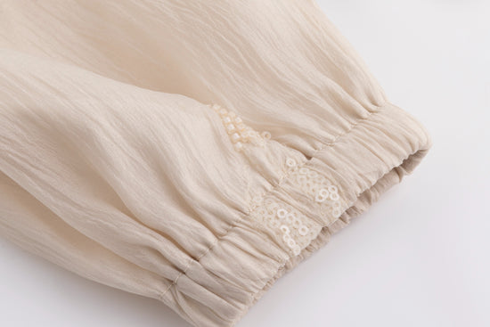 Beige Beaded Detailed Blouse