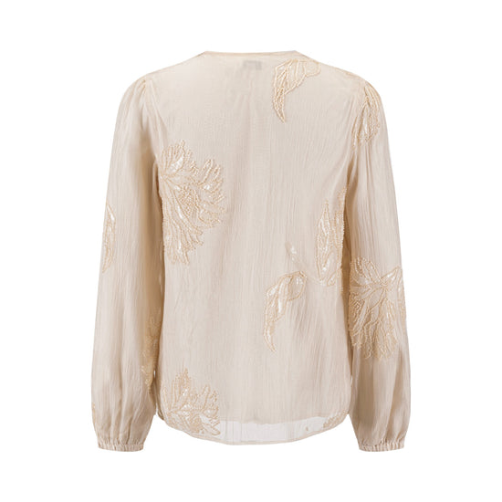 Beige Beaded Detailed Blouse