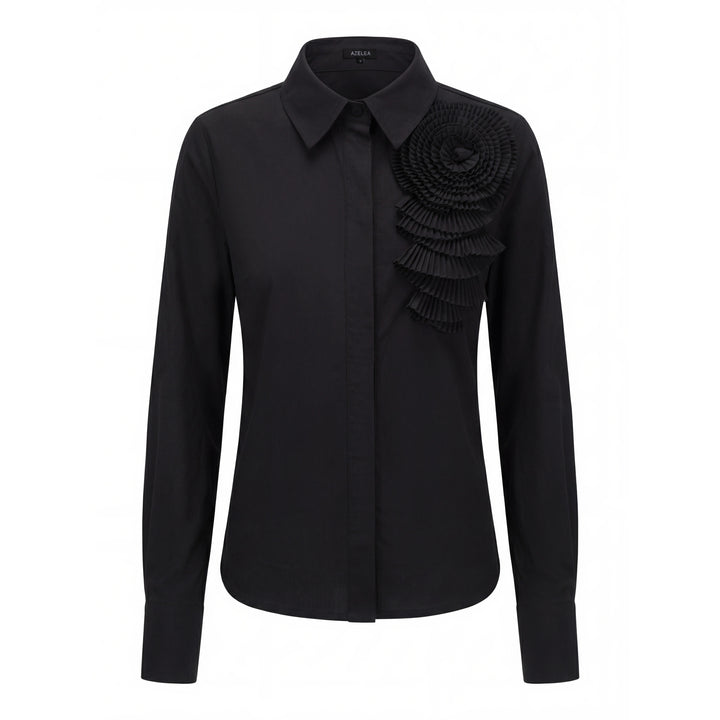 3D Flower Pleated Shirt - Black