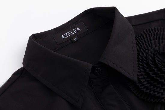 3D Flower Pleated Shirt - Black
