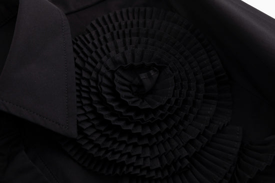 3D Flower Pleated Shirt - Black
