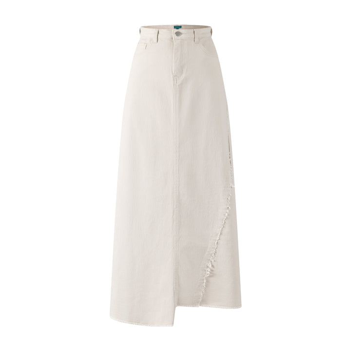 Side Frayed Denim Skirt - Black Denim