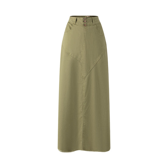 3 Button Denim Skirt - Green Moss