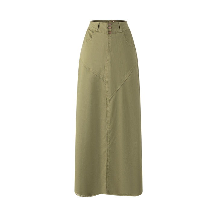 3 Button Denim Skirt - Green Moss