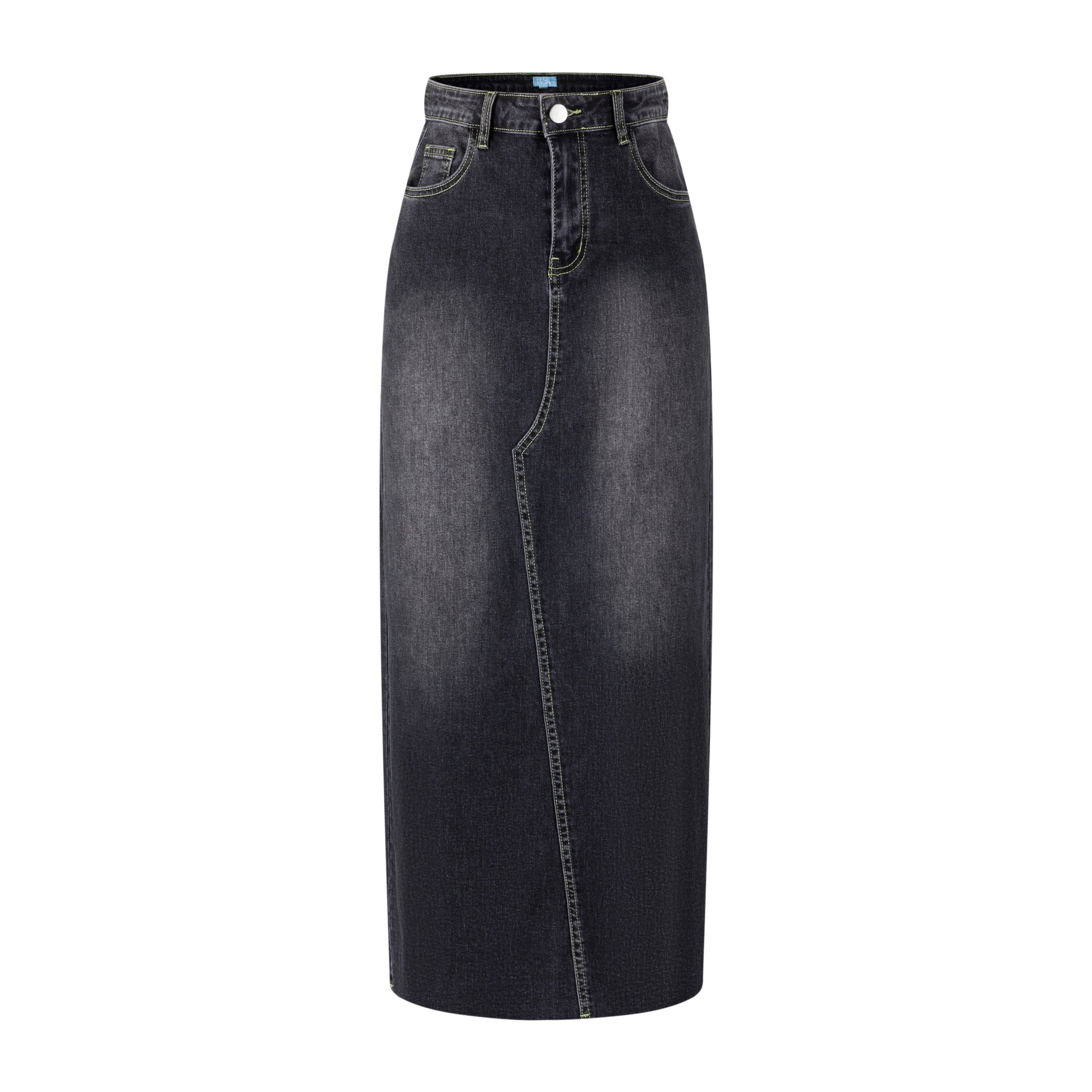 Neon Stitching Denim Skirt - Black