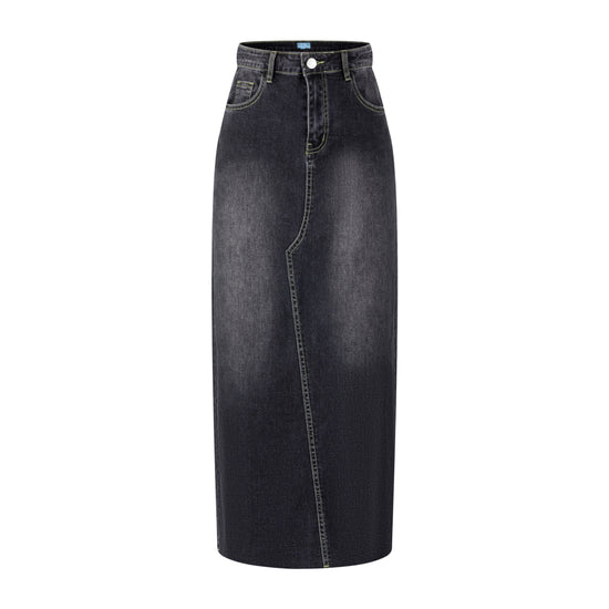Neon Stitching Denim Skirt - Black