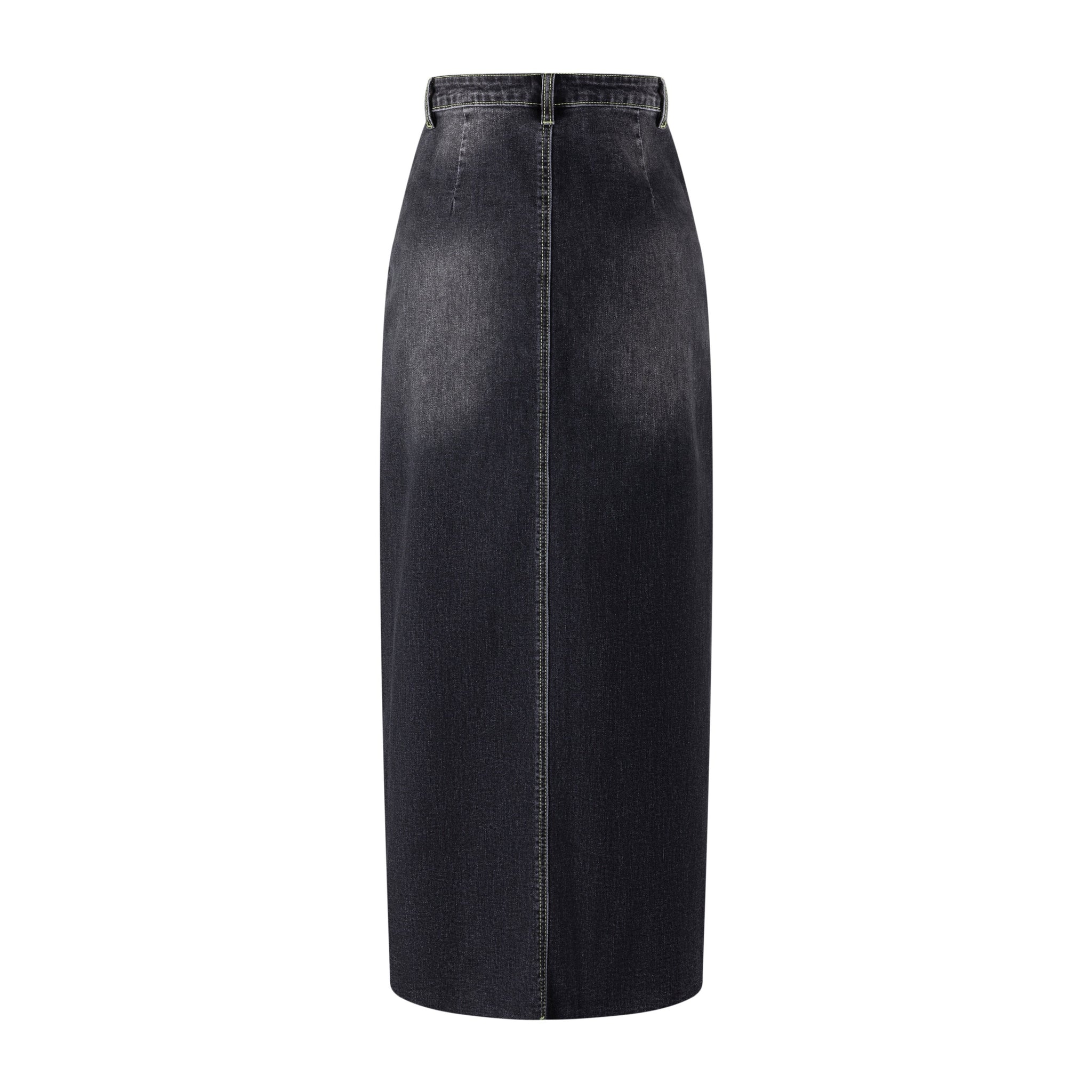 Neon Stitching Denim Skirt - Black