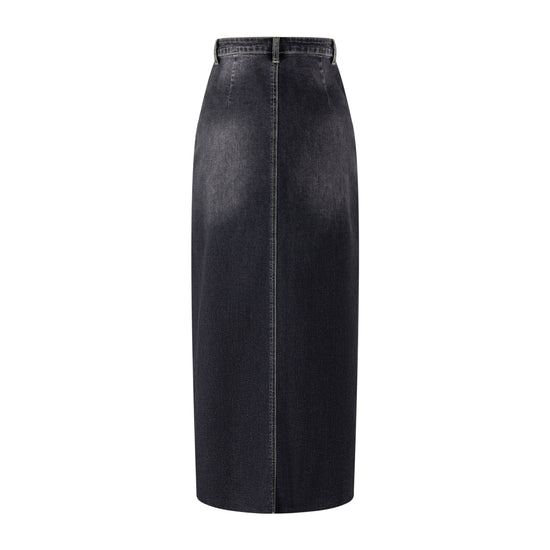 Neon Stitching Denim Skirt - Black