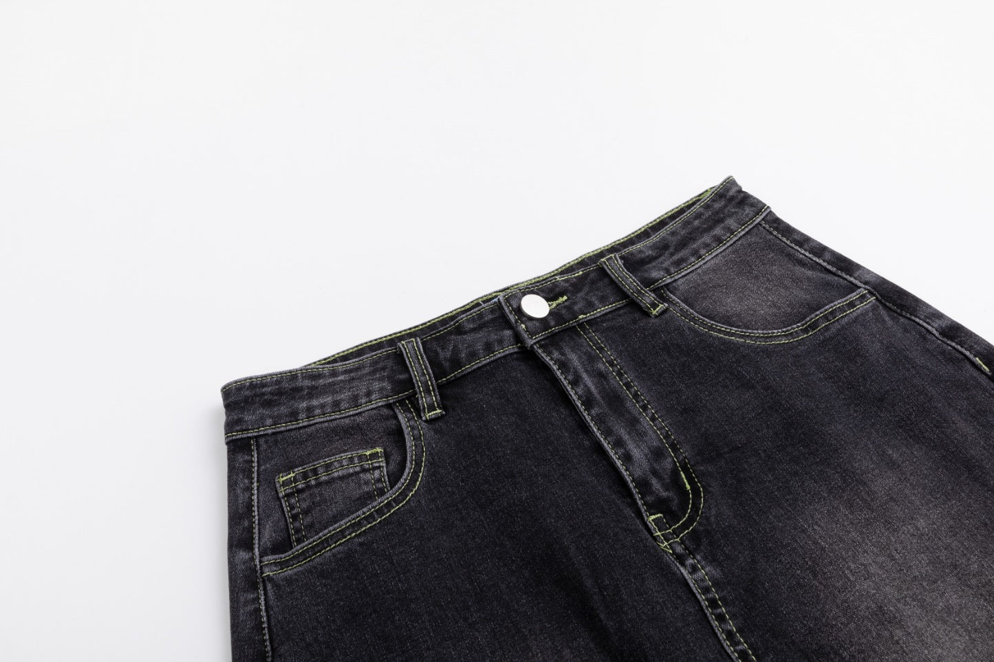 Neon Stitching Denim Skirt - Black